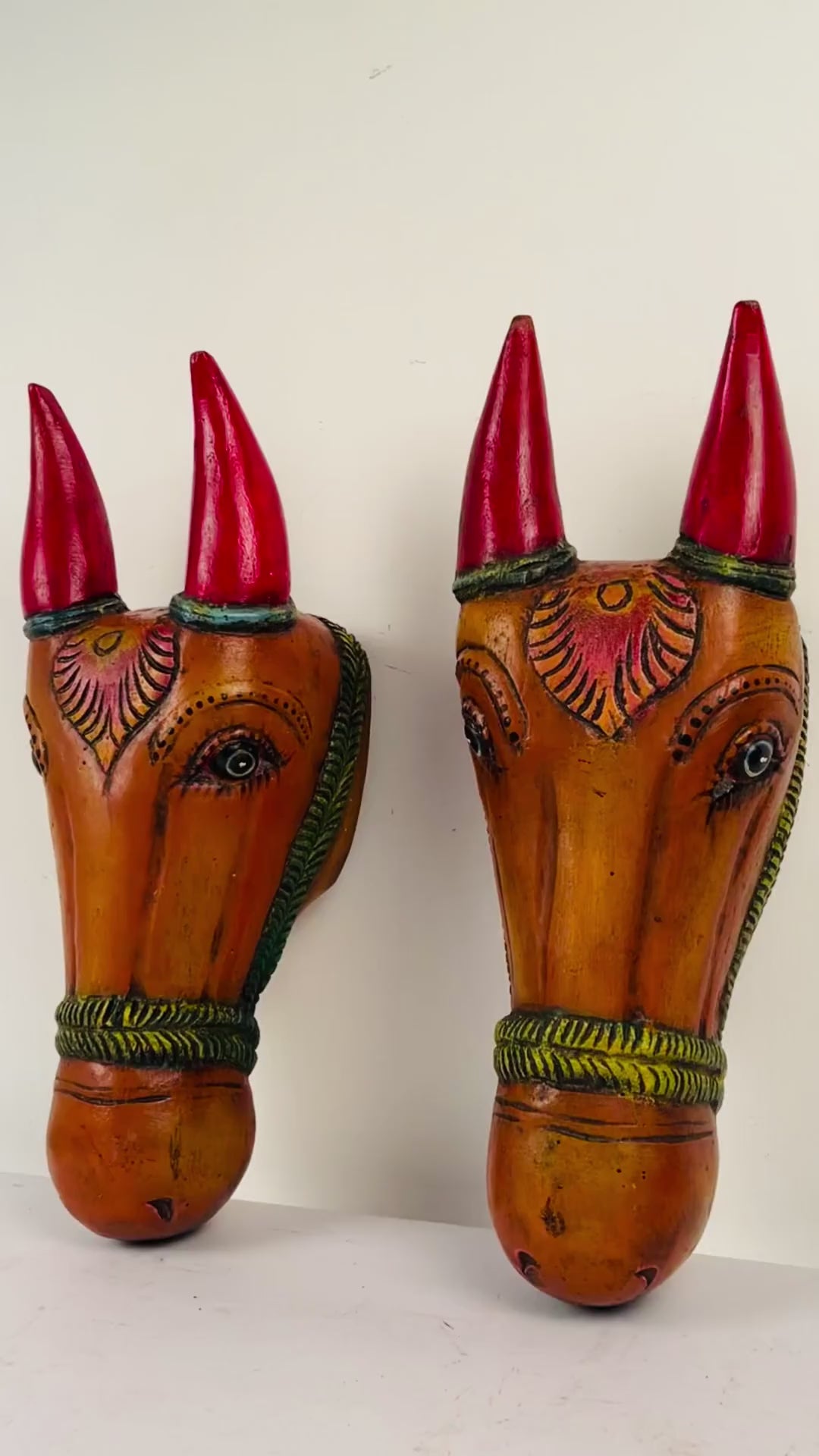 Traditional South Indian wooden horse face wall sculpture for Indian home decor
