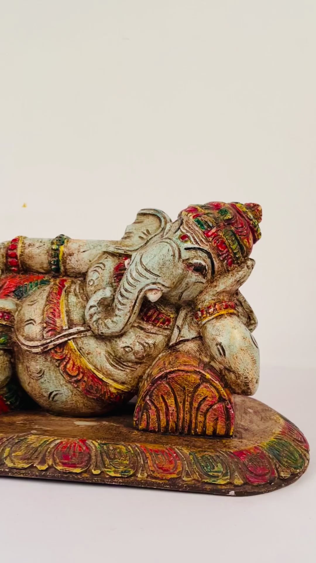 Relaxed Ganesha Old Polish Blue Wood Sculpture