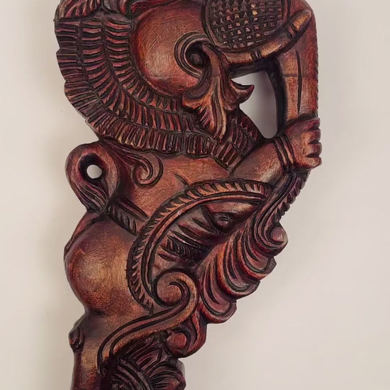 Thantha Yaali hand-carved wooden temple bracket