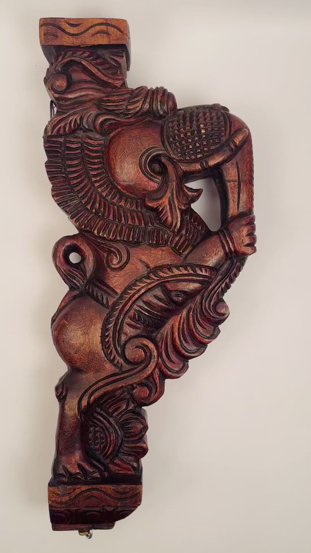 Thantha Yaali hand-carved wooden temple bracket