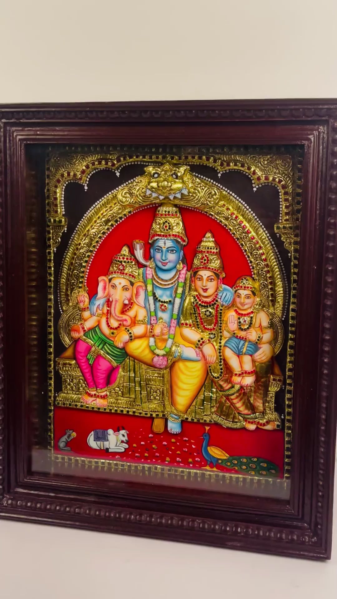 Shiva Family Tanjore art with gold foil and gems