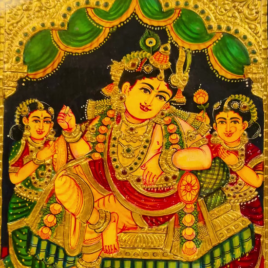 Traditional Radha Rukmani Krishna wall art panel